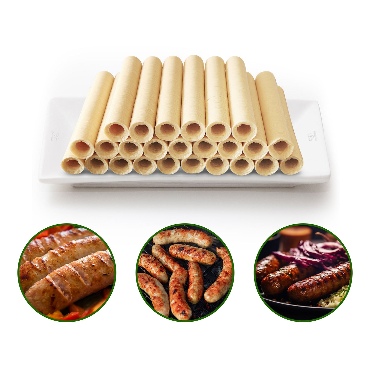 VONSYONG HALAL Sausage Casing, Grade A Edible Drying Collagen Sausage Casings for Flavorous Homemade Sausages 14m/46ft