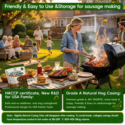 VONSYONG Natural Hog Sausage Casings, Grade A Edible Natural Casings For Breakfast, Italian, Pepperoni, Bratwurst, Bologna,Hot Dog, Pork Links Sausage Making,Hog Casings for Sausage,32ft/10M